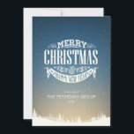 Cartão De Festividades Merry Christmas Winter Scense Corporate<br><div class="desc">Cartão de feriado corporativo elegante. Espalhe a alegria do Natal com este tradicional cartão de feriado comercial de design. Personalize a frente com o nome e o ano da sua empresa de mensagens de feriado. Os traços inversos caindo flocos de neve. Projetado por Thisnotme©</div>