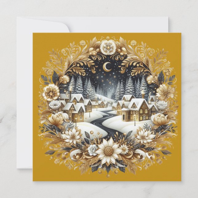 Cartão De Festividades Merry Christmas & Winter village  (Frente)