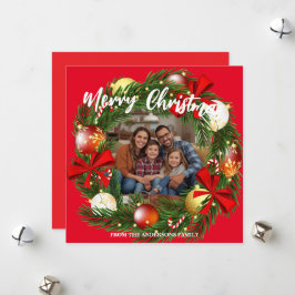 Cartão De Festividades Merry Christmas Wreath Photo Personalized Family N