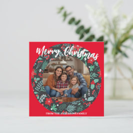 Cartão De Festividades Merry Christmas Wreath Photo Personalized Family N