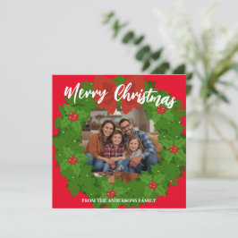 Cartão De Festividades Merry Christmas Wreath Photo Personalized Family N