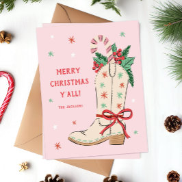 Cartão De Festividades Merry Christmas Y'all Country Cowboy Boot 
