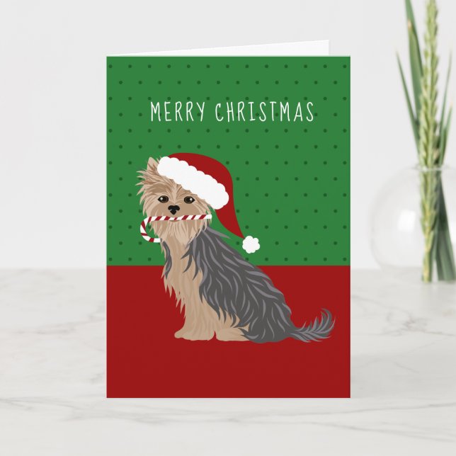 Cartão De Festividades Merry Christmas Yorkie Cute Yorkshire Terrier (Frente)