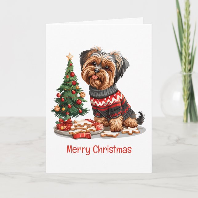 Cartão De Festividades Merry Christmas Yorkshire Terrier Dogs (Frente)
