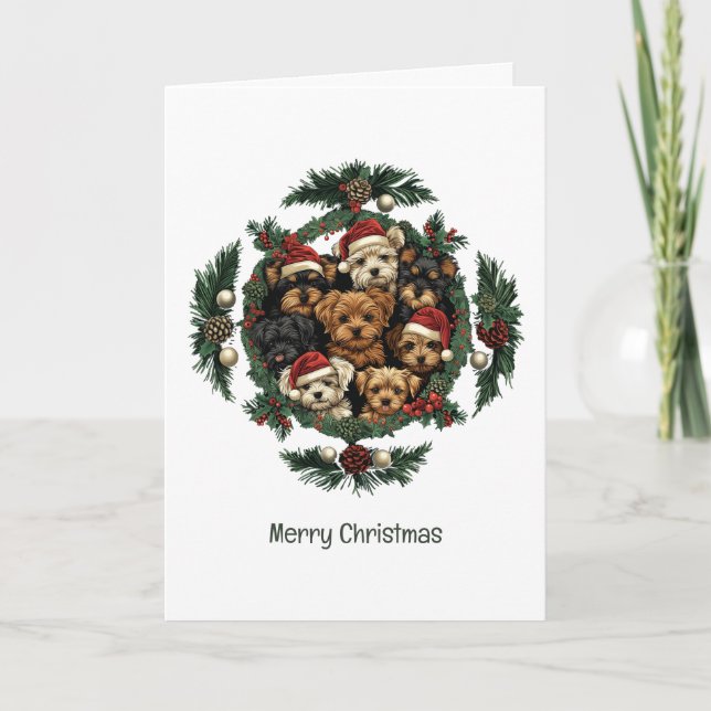 Cartão De Festividades Merry Christmas Yorkshire Terrier Dogs (Frente)