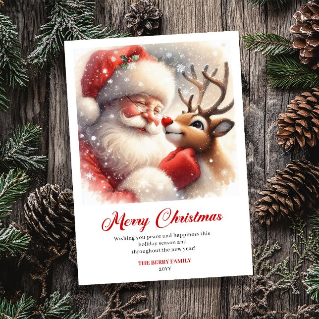 Cartão De Festividades Merry Classic Santa Rudolph Illustration Greeting  (Merry Classic Santa Rudolph Illustration Greeting Card)