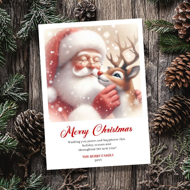 Cartão De Festividades Merry Classic Santa With Rudolph Christmas Greetin (Merry Classic Santa With Rudolph Christmas Greeting Card)