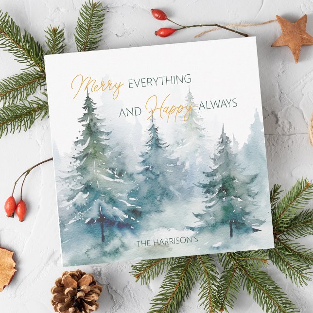 Cartão De Festividades Merry Everything Happy Always Winter Trees Flat (Merry Everything Happy Always Winter Trees Flat Holiday Card)