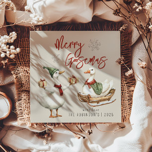 Cartão De Festividades Merry Goosemas   Ganso Natalino Caprichoso Festa d