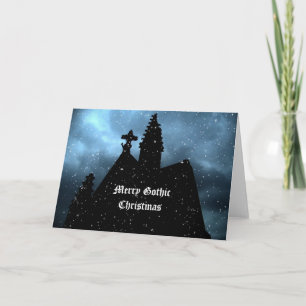 Cartão De Festividades Merry Gothic Christmas blue card for your text