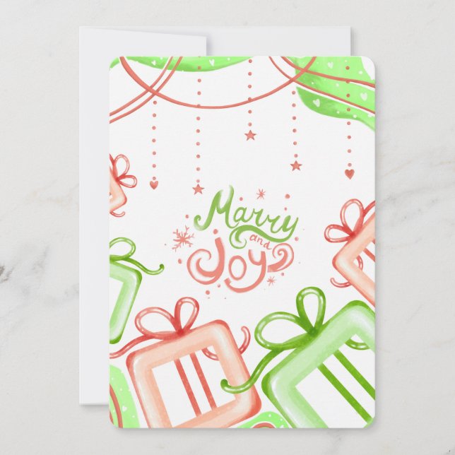 Cartão De Festividades Merry Joy Christmas Greetings with Gifts Design (Frente)