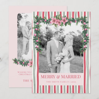 Cartão De Festividades Merry & Married Christmas Garland Striped Photo