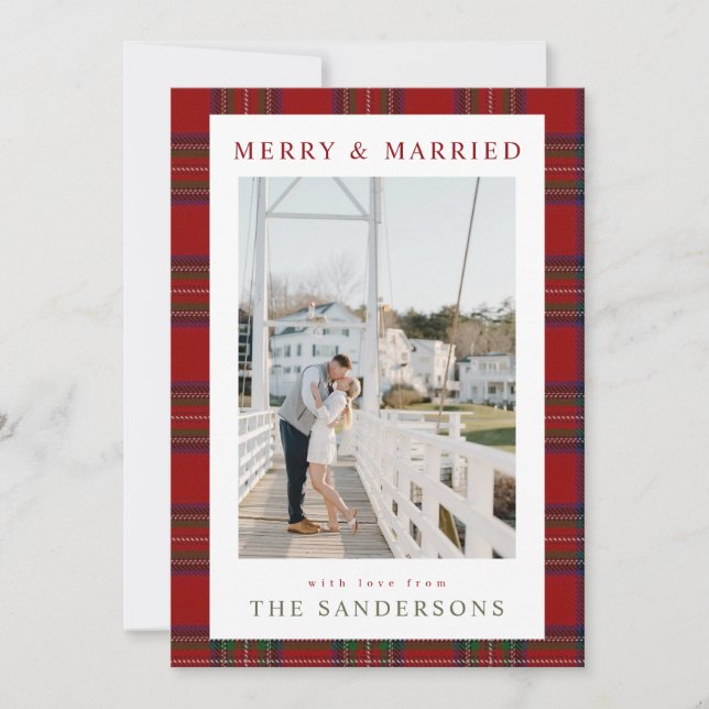 Cartão De Festividades Merry & Married Classic Tartan Holiday Card (Frente)