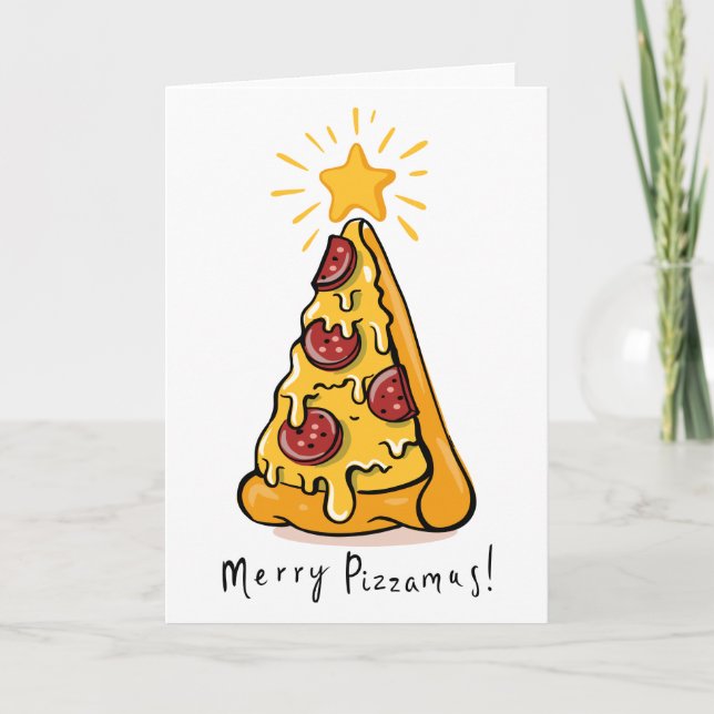 Cartão De Festividades Merry Pizzamas - Uma Fatia Festiva de Alegria! (Frente)