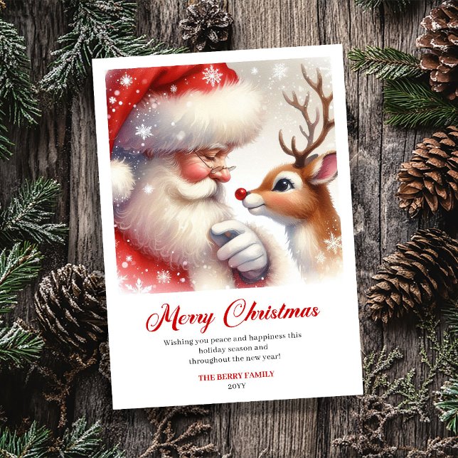 Cartão De Festividades Merry Santa With Rudolph Sweet Holiday Greeting  (Merry Santa With Rudolph Sweet Holiday Greeting Card)