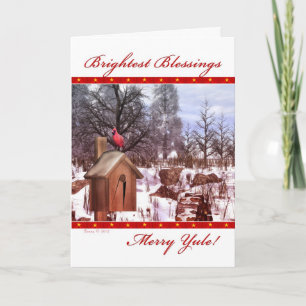 Cartão De Festividades Merry Yule Blessings Winter Cardinal Card
