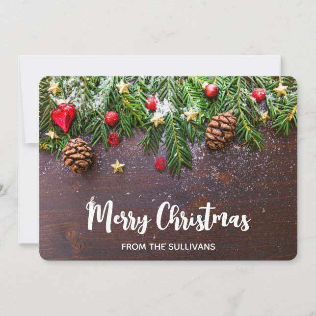 Cartão De Festividades Mesa de Natal russa com pinheiro e neve (Frente)