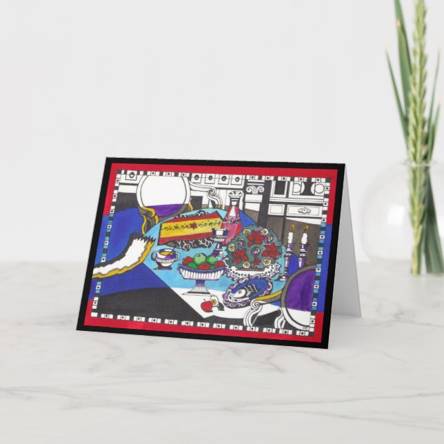 Cartão De Festividades Mesa de Rosh Hashanah (Frente)