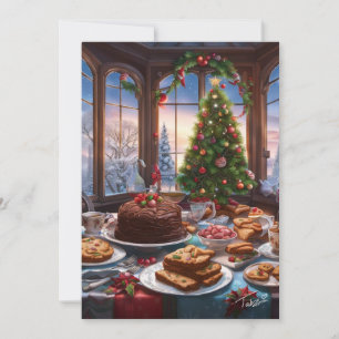 Cartão De Festividades Mesa de Sobremesas de Natal Estilo Vintage