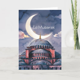 Cartão De Festividades Mesquita aquarela lua Eid Mubarak crescente