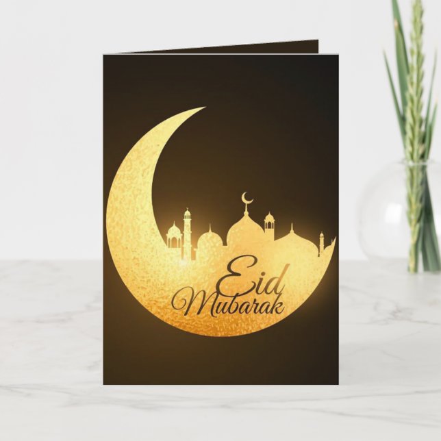 Cartão De Festividades Mesquita Brilhante de Eid Mubarak, Castanho Dourad (Frente)