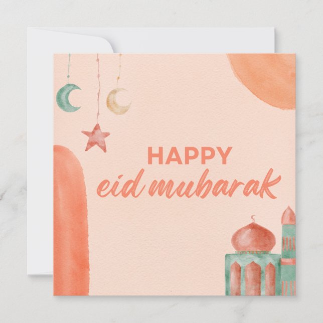 Cartão De Festividades Mesquita de Aquarela de Eid Mubarak (Frente)