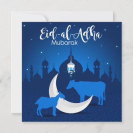 Cartão De Festividades Mesquita Eid ul Adha Mubarak Stars White Blue