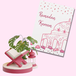 Cartão De Festividades Mesquita Rosa-Floral-Cole Islâmica Ramadã Mubarak