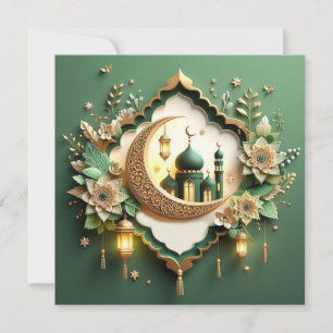 Cartão De Festividades Mesquita verde-oriental Eid Mubarak Crescent Elega