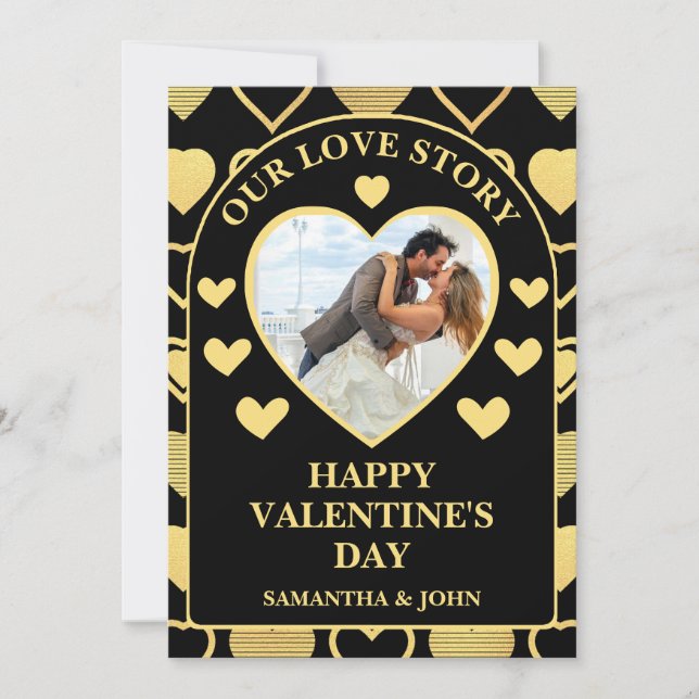 Cartão De Festividades Metallic Gold Accent Hearts Valentine’s Gift Photo (Frente)