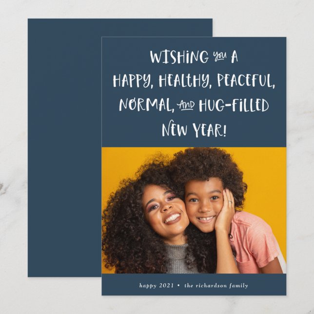 Cartão De Festividades Meu desejo para 2021 | Feliz ano novo Azul Fotográ (Frente/Verso)