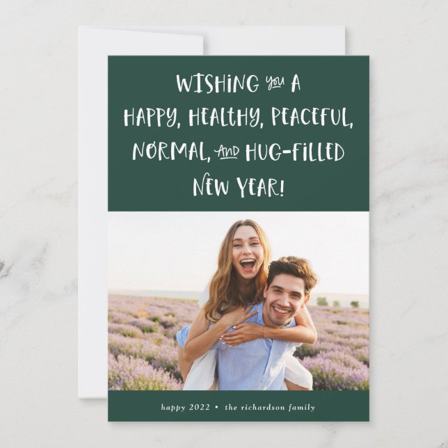 Cartão De Festividades Meu Desejo para 2022 | Ano Novo Feliz Verde Flores (Frente)