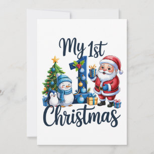 Cartão De Festividades Meu Primeiro 1º Natal Azul Menino Bebê Xmas Homem
