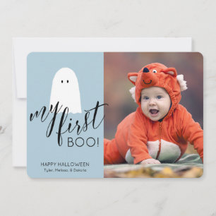 Cartão De Festividades Meu Primeiro Boo Fantasma Fofo Foto Halloween Azul