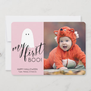 Cartão De Festividades Meu Primeiro Boo Fantasma Fofo Foto Halloween Rosa