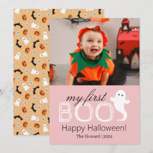 Cartão De Festividades Meu Primeiro Boo! Foto da Família Spooky Cute Hall