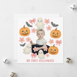 Cartão De Festividades Meu Primeiro Halloween | Adorável Coroa de Abóbora