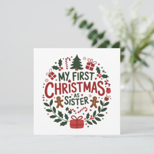 Cartão De Festividades Meu Primeiro Natal Como Irmã Família Combinando Na