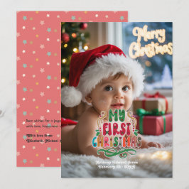 Cartão De Festividades "Meu Primeiro Natal" Foto de Bebê Retrô