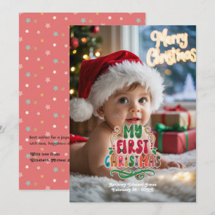 Cartão De Festividades "Meu Primeiro Natal" Retro Foto Bebê