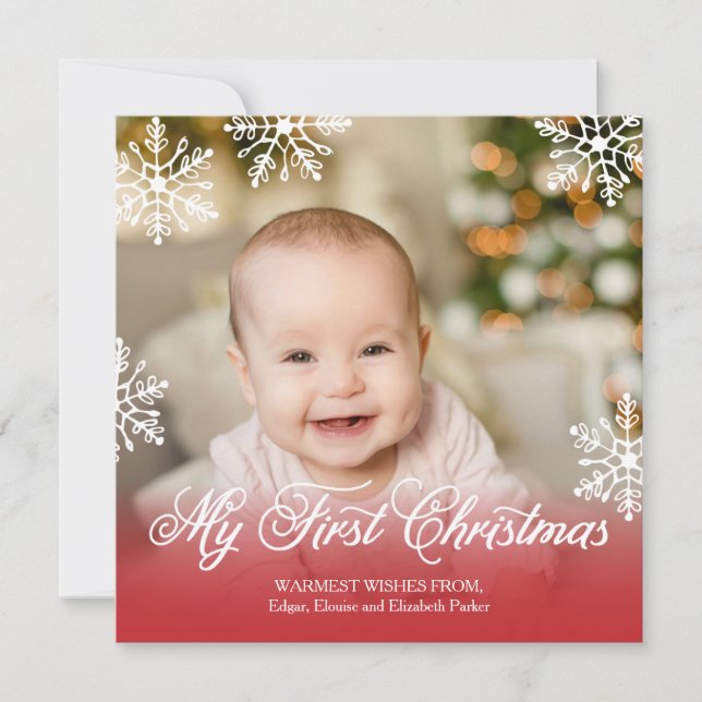 Cartão De Festividades Meu Primeiro Natal Vermelho Gradiente Quadrado de  (Frente)