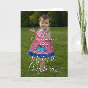 Cartão De Festividades meu primeiro nome de foto da menina de Natal, ano