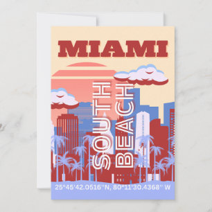 Cartão De Festividades Miami Beach, Miami Viagem Art, Retro