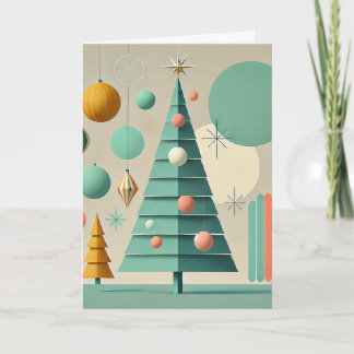 Cartão De Festividades Mid-Century Modern Pastel Christmas Tree Card