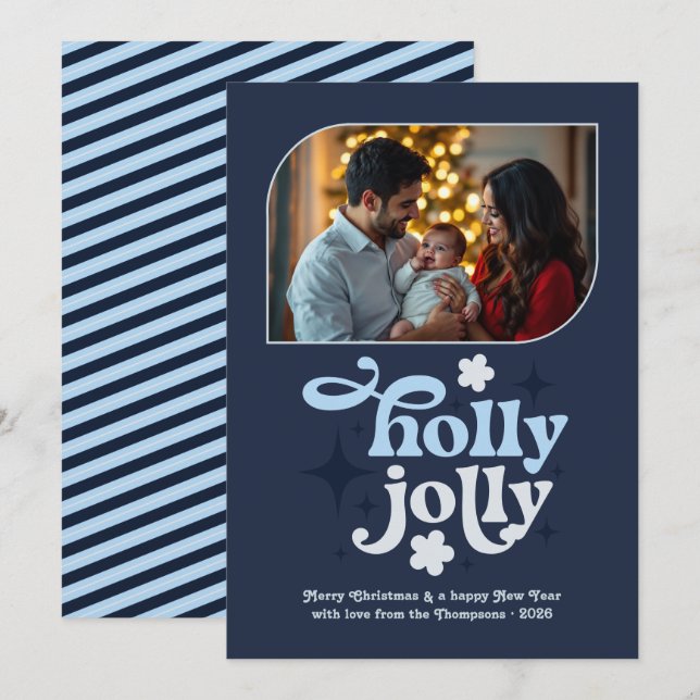 Cartão De Festividades Midnight Frost Modern Blue Christmas Photo (Frente/Verso)