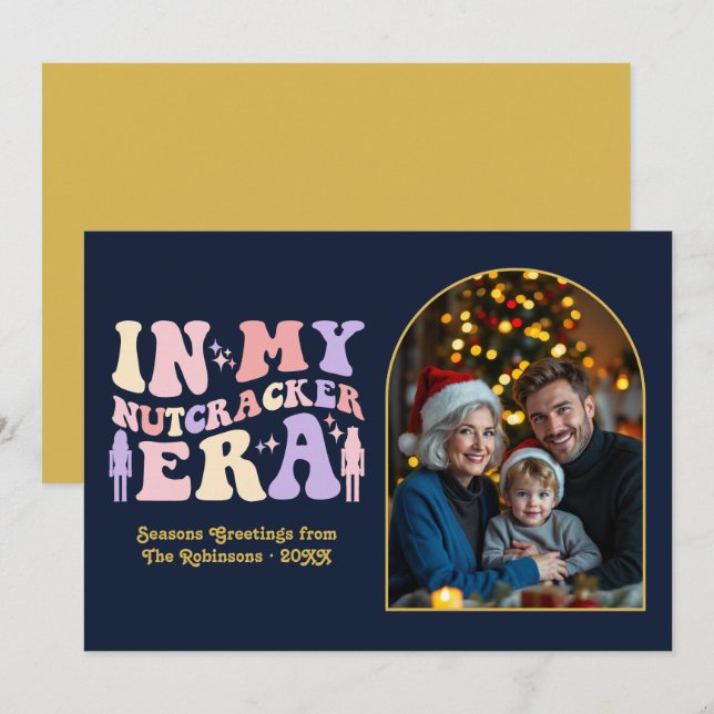 Cartão De Festividades Midnight Glam In My Nutcracker Era Christmas Photo (Frente/Verso)