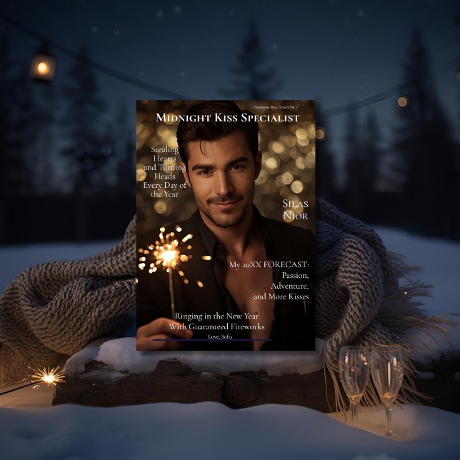 Cartão De Festividades Midnight Kiss Specialist  Magazine Cover  (Midnight Kiss Specialist Magazine Cover Holiday Card)