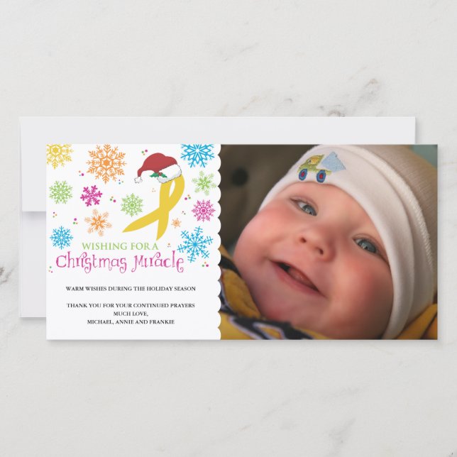Cartão De Festividades Milagre do Natal - fita do cancer da infância (Frente)