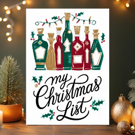 Cartão De Festividades Minha Lista de Natal Garrafas de Vinho Engraçado