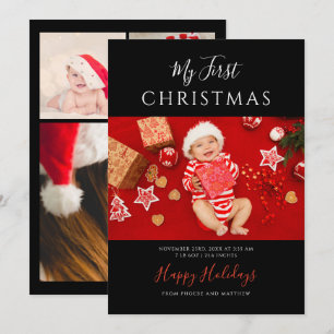 Cartão De Festividades Minhas Primeiras Fotos de Natal do Bebê Modernas